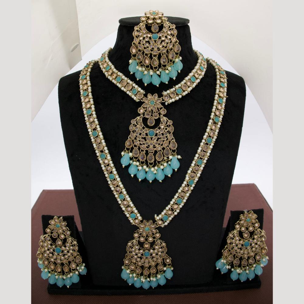 JCM Royal Kundan and Beads Double Layer Long Necklace Set with Mangtikka Earrings