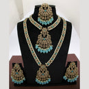 JCM Royal Kundan and Beads Double Layer Long Necklace Set with Mangtikka Earrings