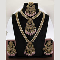 JCM Royal Kundan and Beads Double Layer Long Necklace Set with Mangtikka Earrings