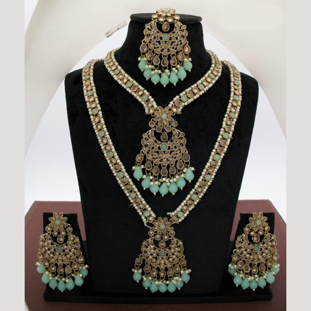 JCM Royal Kundan and Beads Double Layer Long Necklace Set with Mangtikka Earrings