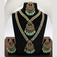 JCM Royal Kundan and Beads Double Layer Long Necklace Set with Mangtikka Earrings