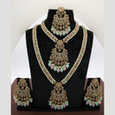 JCM Royal Kundan and Beads Double Layer Long Necklace Set with Mangtikka Earrings