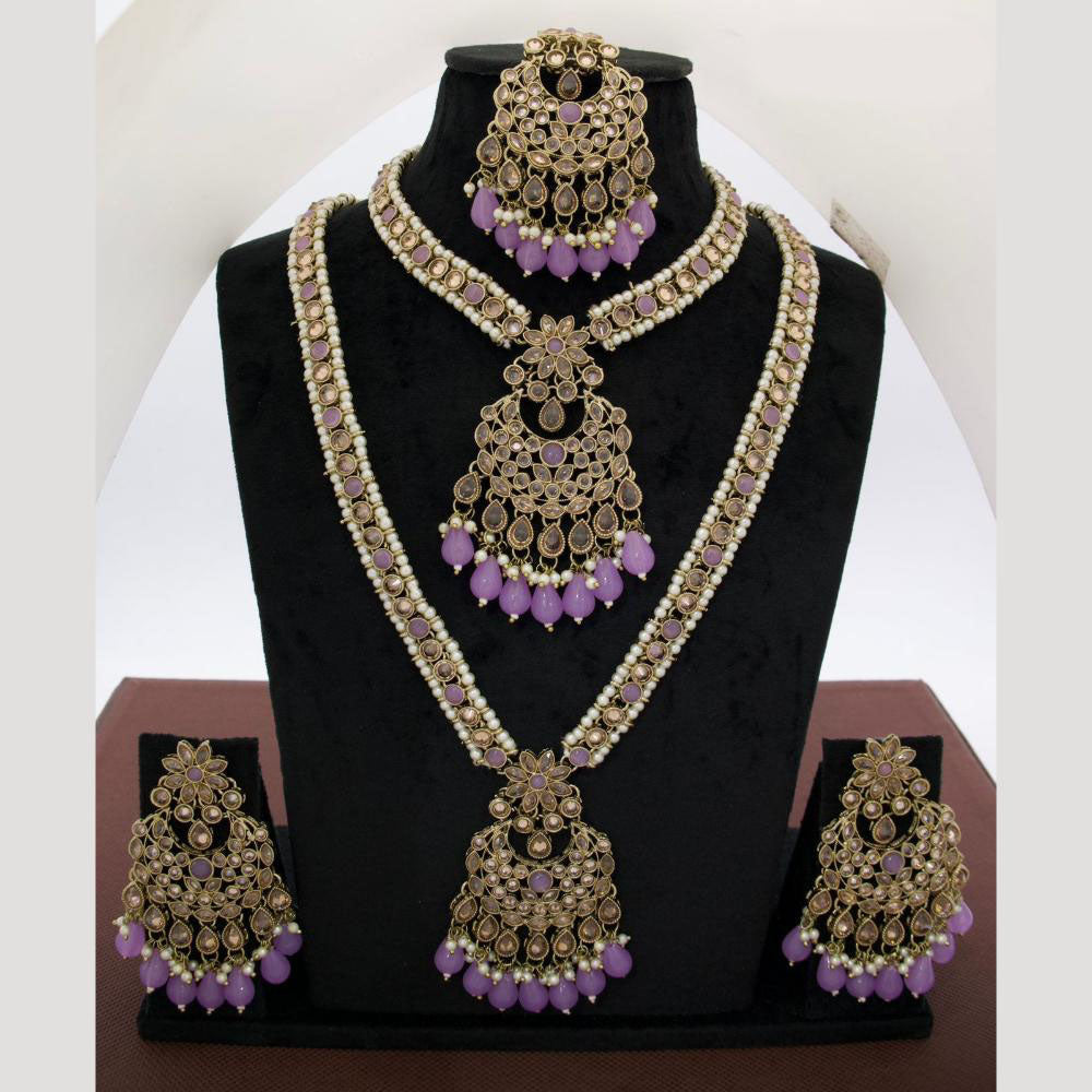 JCM Royal Kundan and Beads Double Layer Long Necklace Set with Mangtikka Earrings