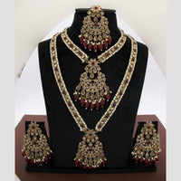 JCM Royal Kundan and Beads Double Layer Long Necklace Set with Mangtikka Earrings