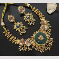 JCM Ethnic Floral Motifs and Pearl Drops Necklace Set with Earrings