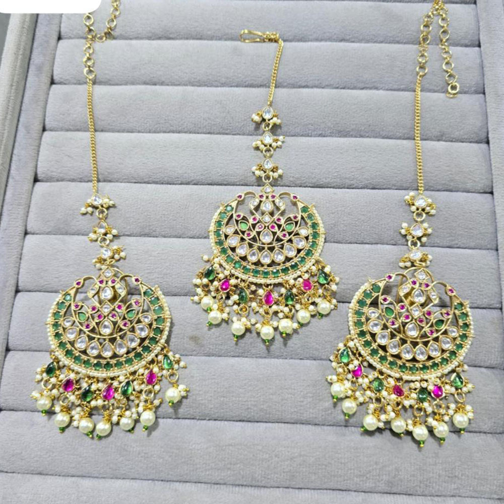 JCM Elegant Kundan Maang Tikka and Earring Set with Pearls