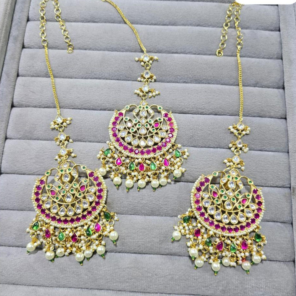 JCM Elegant Kundan Maang Tikka and Earring Set with Pearls