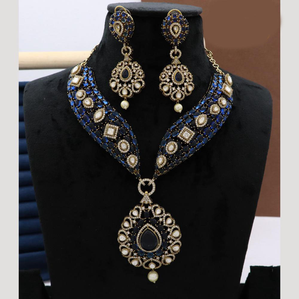 JCM Kundan Style Necklace and Earrings Set with Pearl Accents