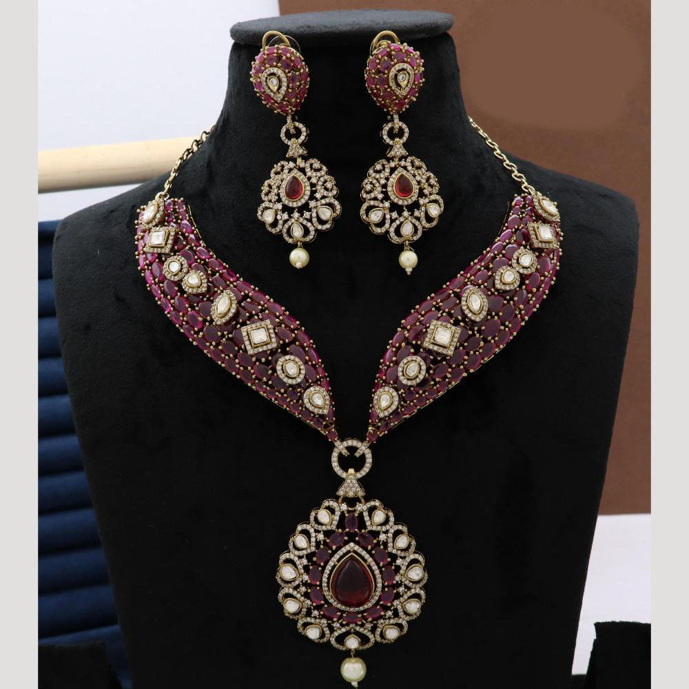 JCM Kundan Style Necklace and Earrings Set with Pearl Accents