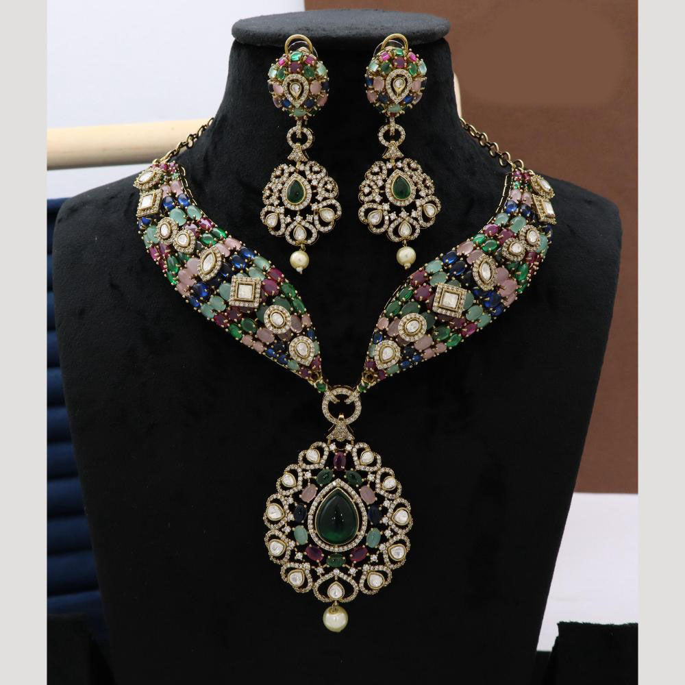 JCM Kundan Style Necklace and Earrings Set with Pearl Accents