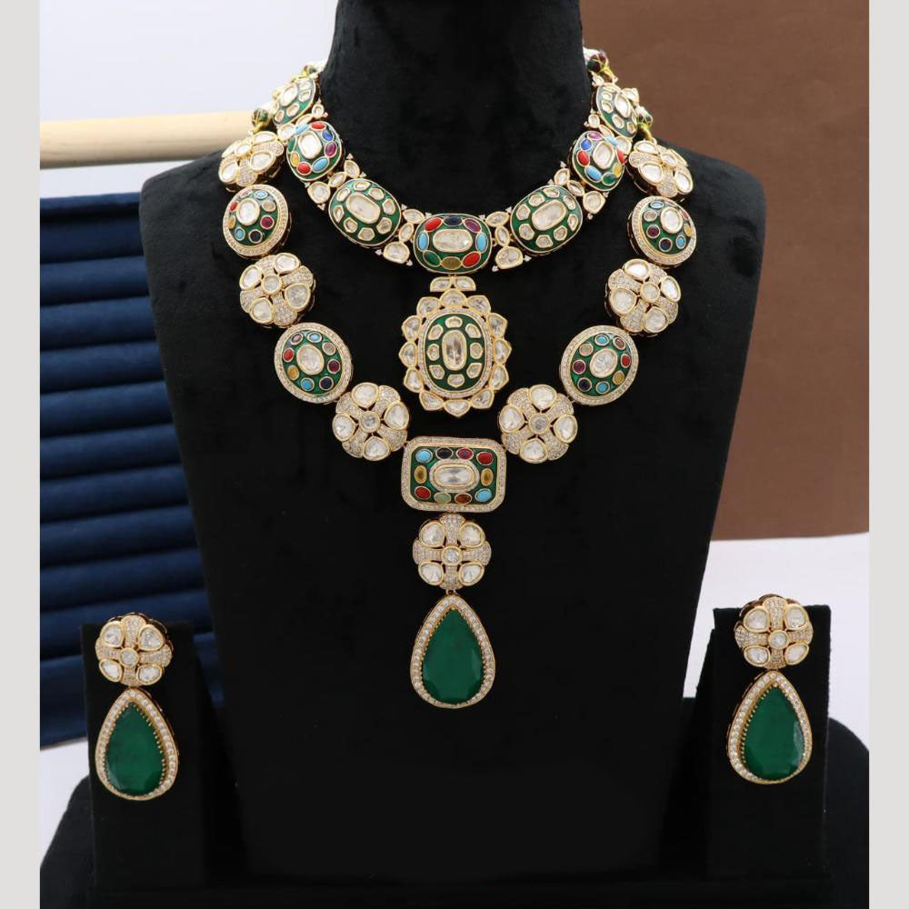 JCM Royal Polki Design with Drop Pendant and Meenakari Necklace Set