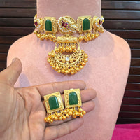 JCM Elegant Pota Stone And Pearl Peacock Design Necklace Set