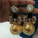 JCM Antique Dual Tone Pota Stone Pearl And Ghungroo Jhumki Earrings