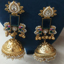 JCM Antique Dual Tone Pota Stone Pearl And Ghungroo Jhumki Earrings