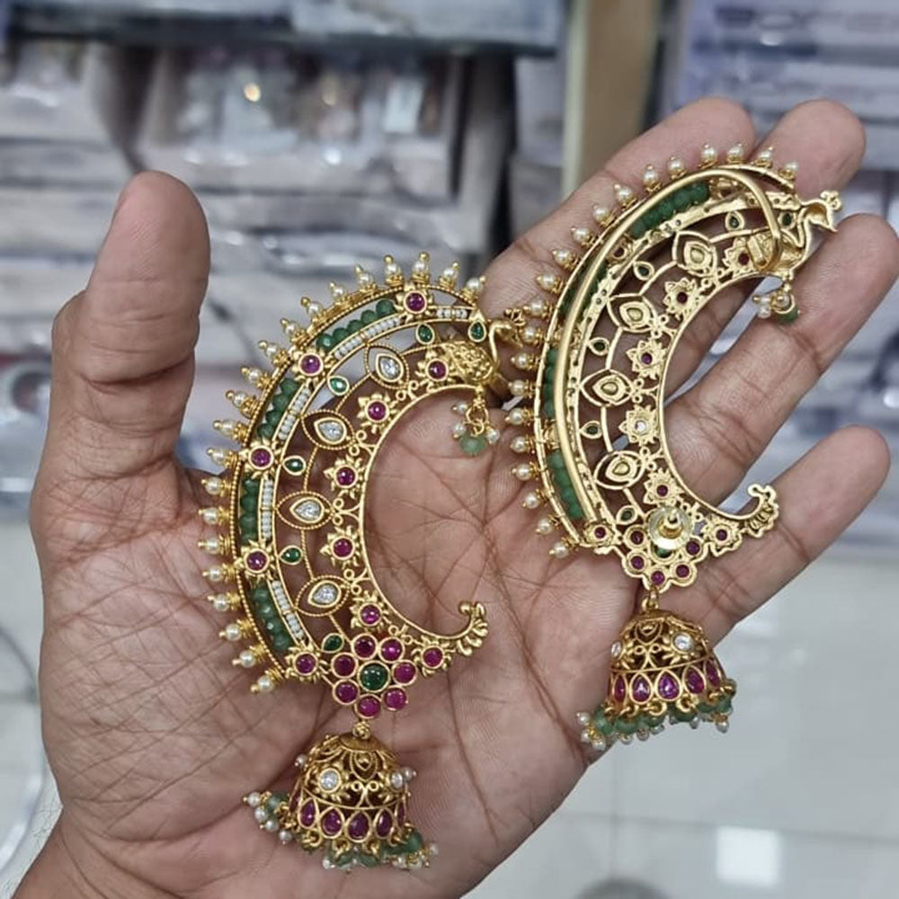 JCM Heritage Style Pota Stone And Pearl Earcuff Jhumki Earrings