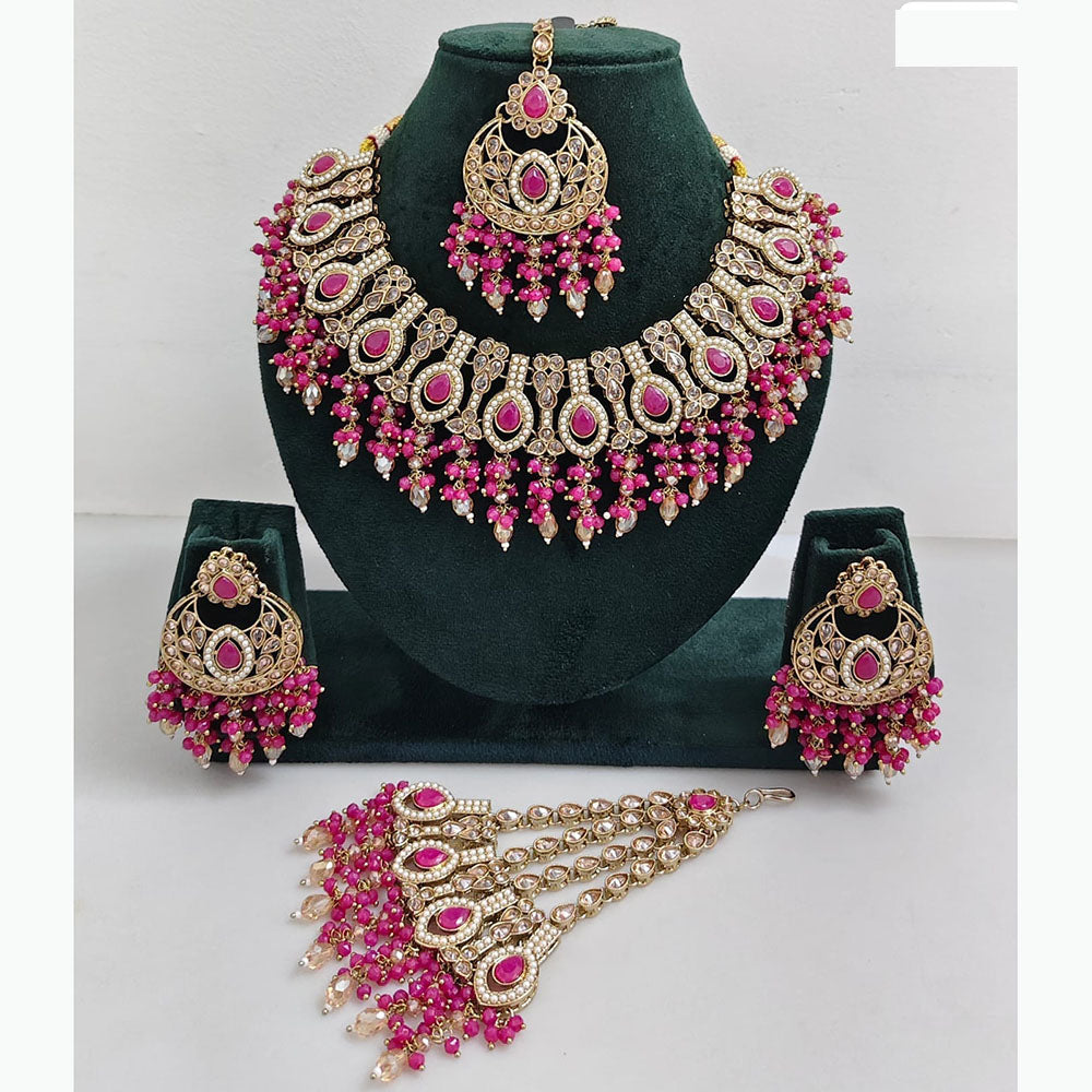 JCM Sparkling Crystal Stone Pearl And Beads Necklace Set
