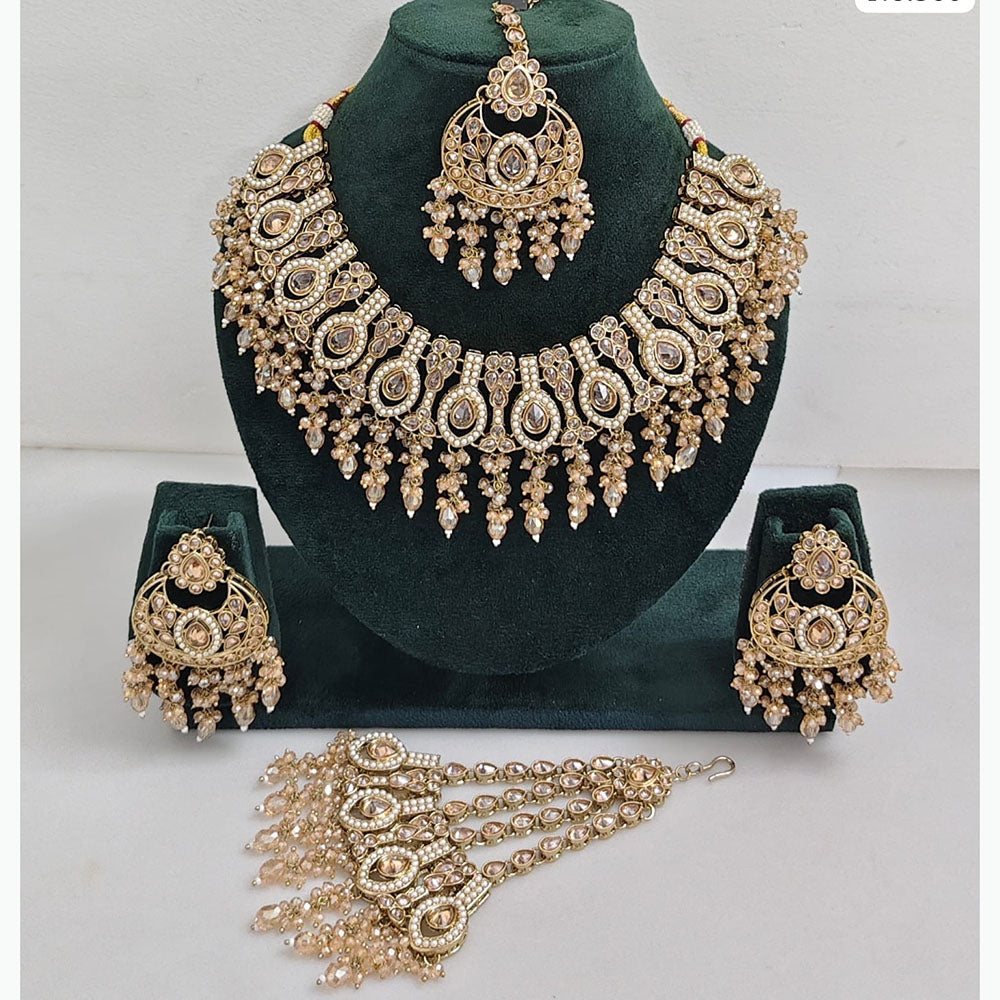 JCM Sparkling Crystal Stone Pearl And Beads Necklace Set