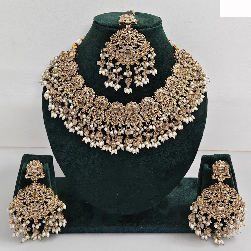 JCM Austrian Stone Pearl and Beads Necklace set with Mangtikka Earrings