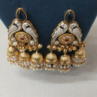JCM Traditional Parrot Motif and Pearl Detailing Jhumki Earrings