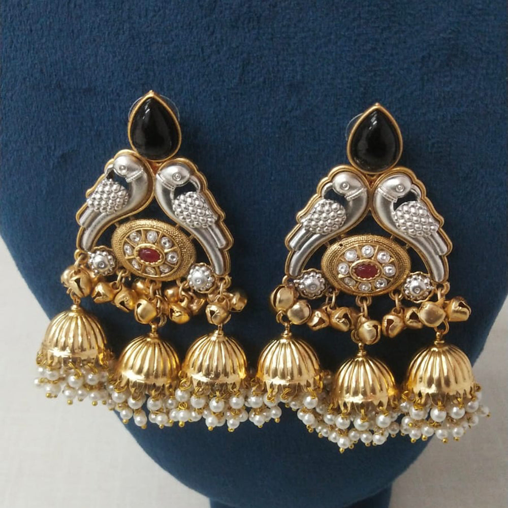 JCM Traditional Parrot Motif and Pearl Detailing Jhumki Earrings
