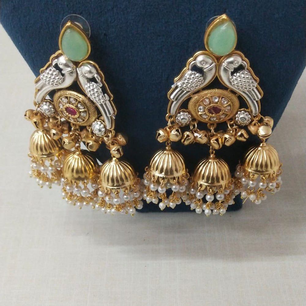JCM Traditional Parrot Motif and Pearl Detailing Jhumki Earrings