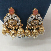 JCM Traditional Parrot Motif and Pearl Detailing Jhumki Earrings
