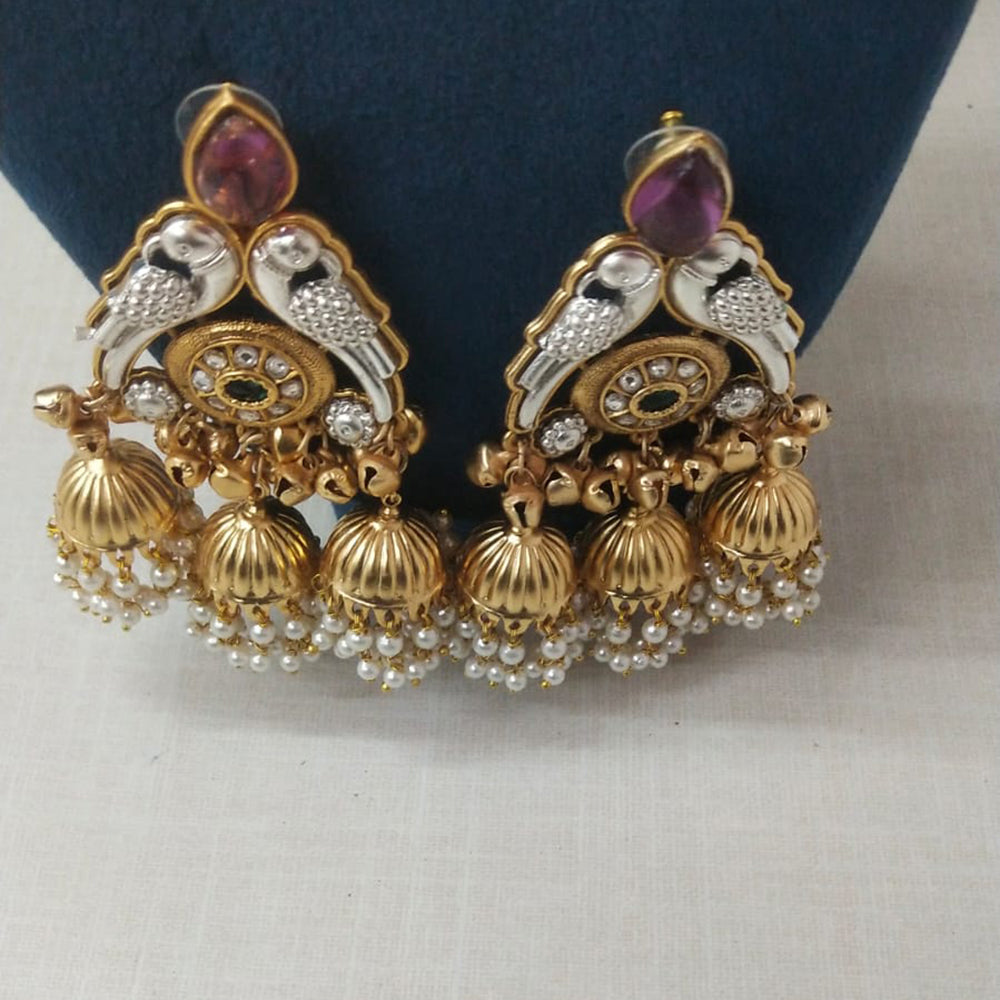 JCM Traditional Parrot Motif and Pearl Detailing Jhumki Earrings