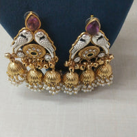 JCM Traditional Parrot Motif and Pearl Detailing Jhumki Earrings