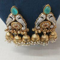 JCM Traditional Parrot Motif and Pearl Detailing Jhumki Earrings