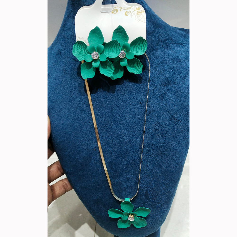 JCM Floral Design Austrian Stone Chain Pendant Set Matching Earrings
