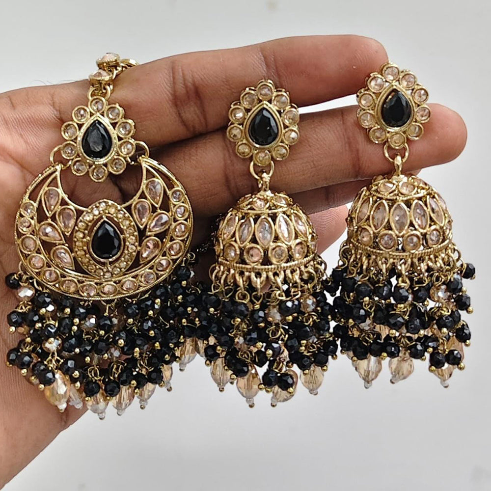 JCM Crystal and Drop Beads Jhumki Earrings with Mangtikka