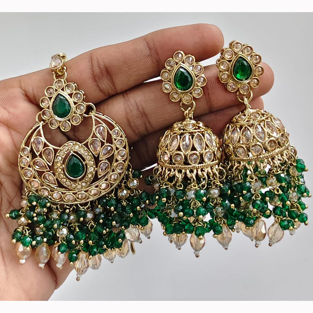JCM Crystal and Drop Beads Jhumki Earrings with Mangtikka