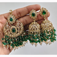 JCM Crystal and Drop Beads Jhumki Earrings with Mangtikka