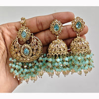 JCM Crystal and Drop Beads Jhumki Earrings with Mangtikka