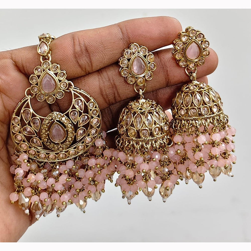JCM Crystal and Drop Beads Jhumki Earrings with Mangtikka