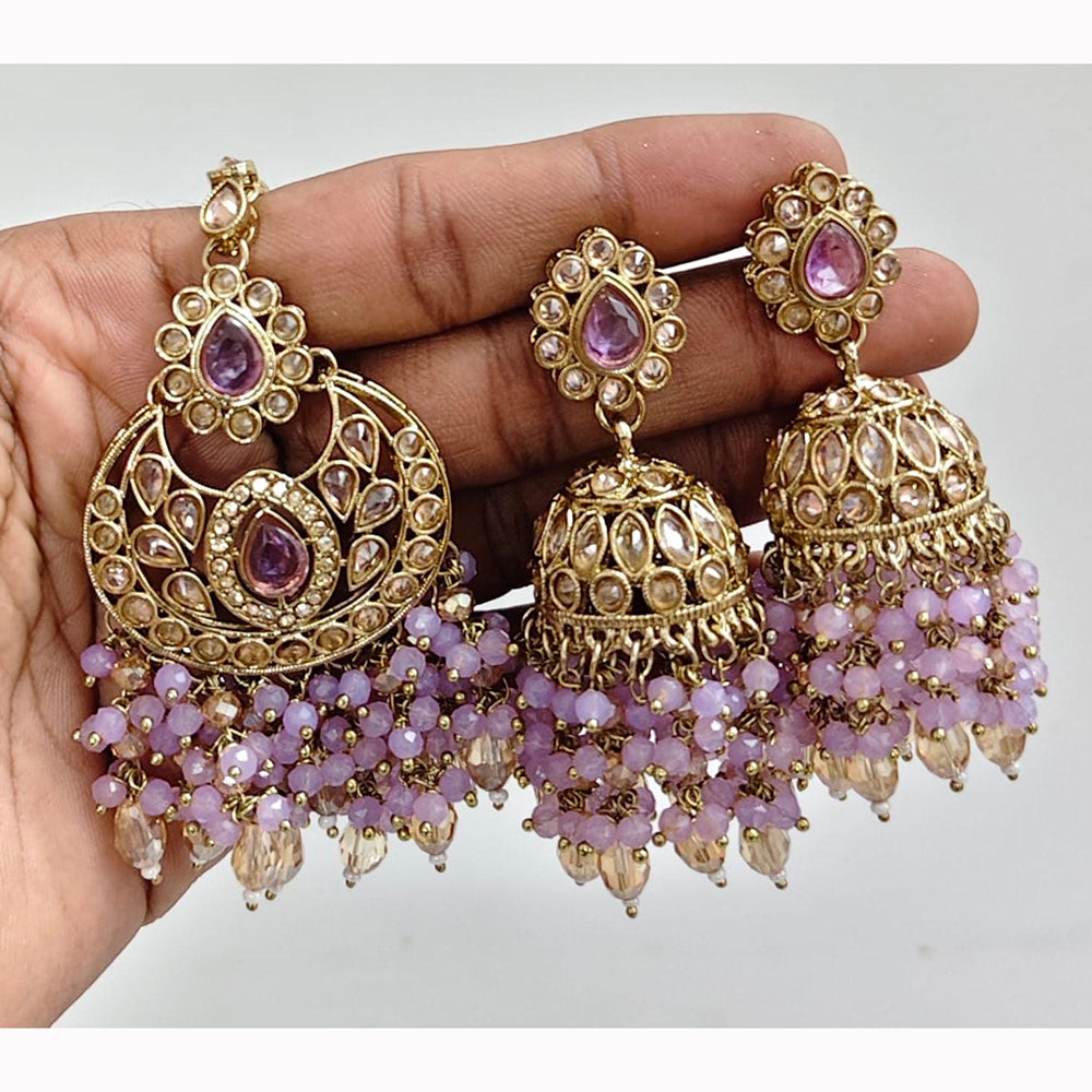 JCM Crystal and Drop Beads Jhumki Earrings with Mangtikka