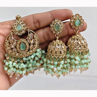 JCM Crystal and Drop Beads Jhumki Earrings with Mangtikka