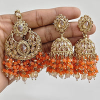 JCM Crystal and Drop Beads Jhumki Earrings with Mangtikka