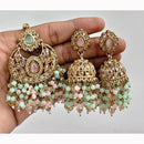 JCM Crystal and Drop Beads Jhumki Earrings with Mangtikka