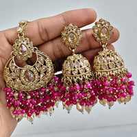 JCM Crystal and Drop Beads Jhumki Earrings with Mangtikka