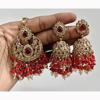 JCM Crystal and Drop Beads Jhumki Earrings with Mangtikka
