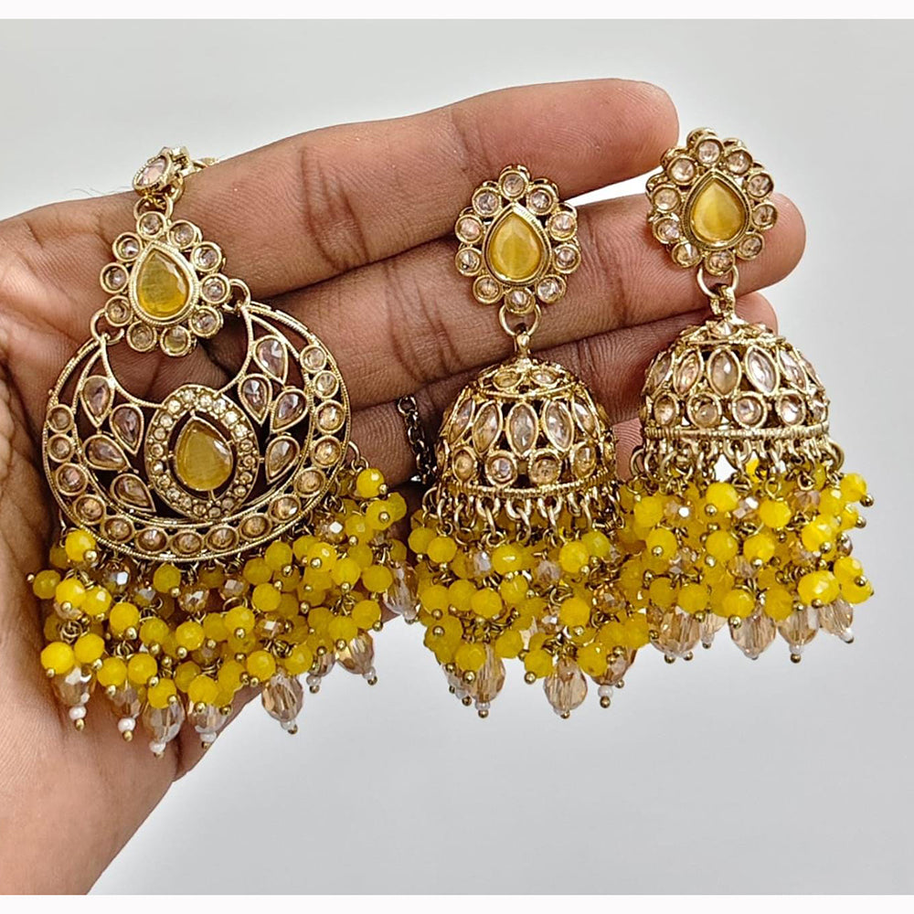 JCM Crystal and Drop Beads Jhumki Earrings with Mangtikka