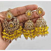 JCM Crystal and Drop Beads Jhumki Earrings with Mangtikka