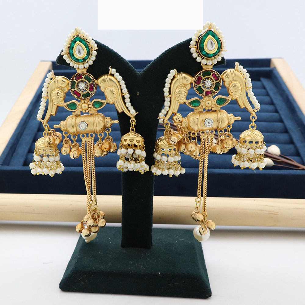 JCM Twin Parrots Glory with Dangling Bells and Pearls Ethnic Earrings