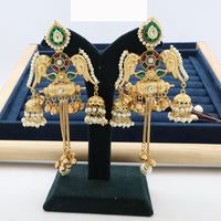 JCM Twin Parrots Glory with Dangling Bells and Pearls Ethnic Earrings  