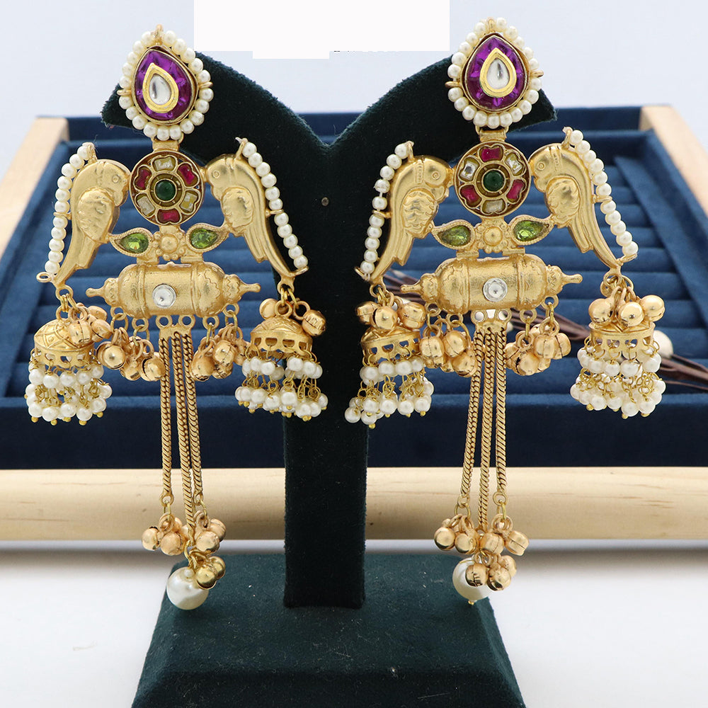 JCM Twin Parrots Glory with Dangling Bells and Pearls Ethnic Earrings