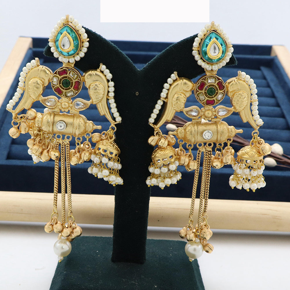 JCM Twin Parrots Glory with Dangling Bells and Pearls Ethnic Earrings