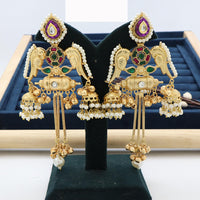 JCM Twin Parrots Glory with Dangling Bells and Pearls Ethnic Earrings