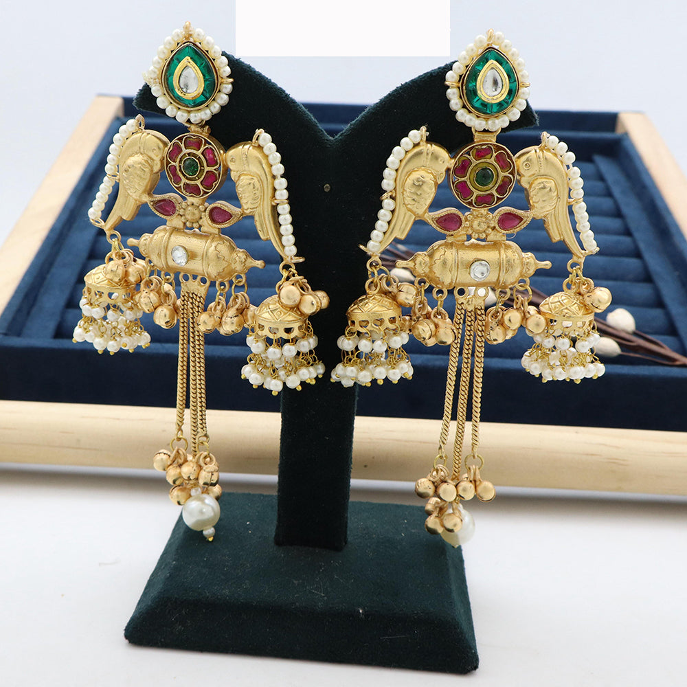 JCM Twin Parrots Glory with Dangling Bells and Pearls Ethnic Earrings