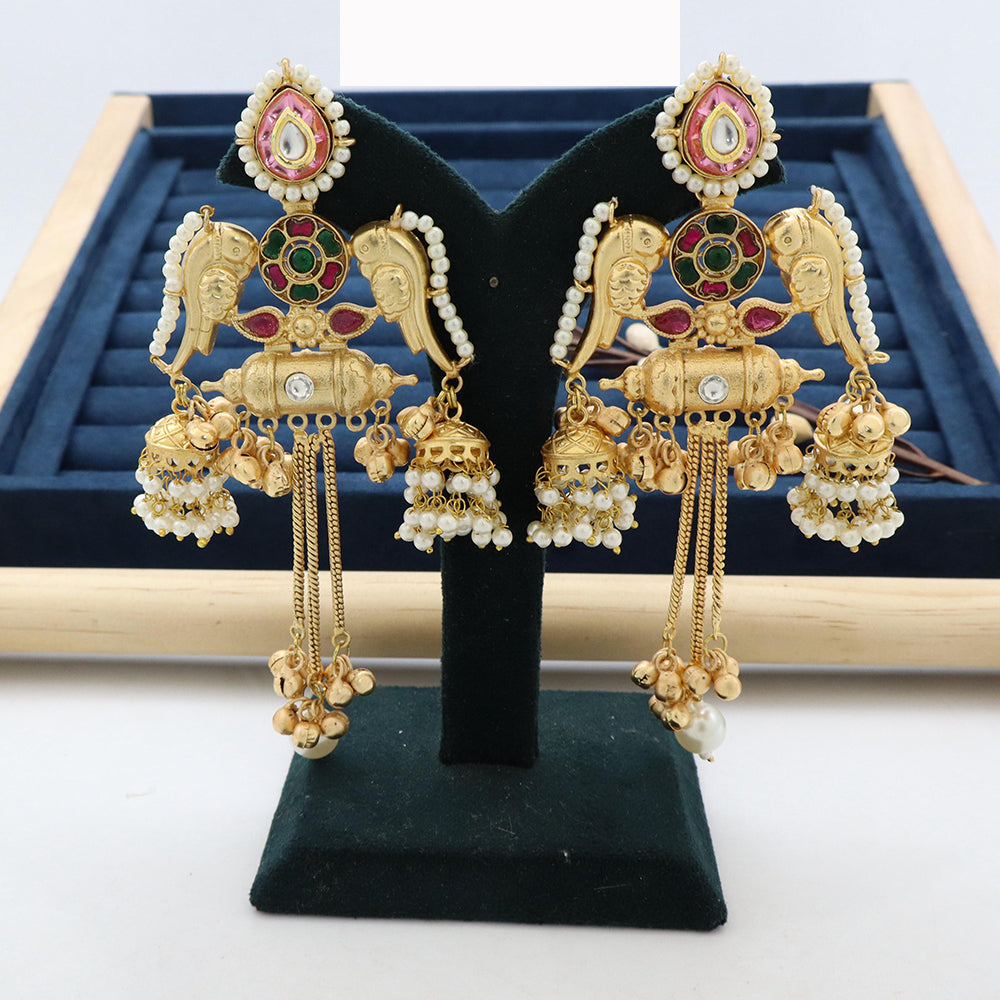 JCM Twin Parrots Glory with Dangling Bells and Pearls Ethnic Earrings